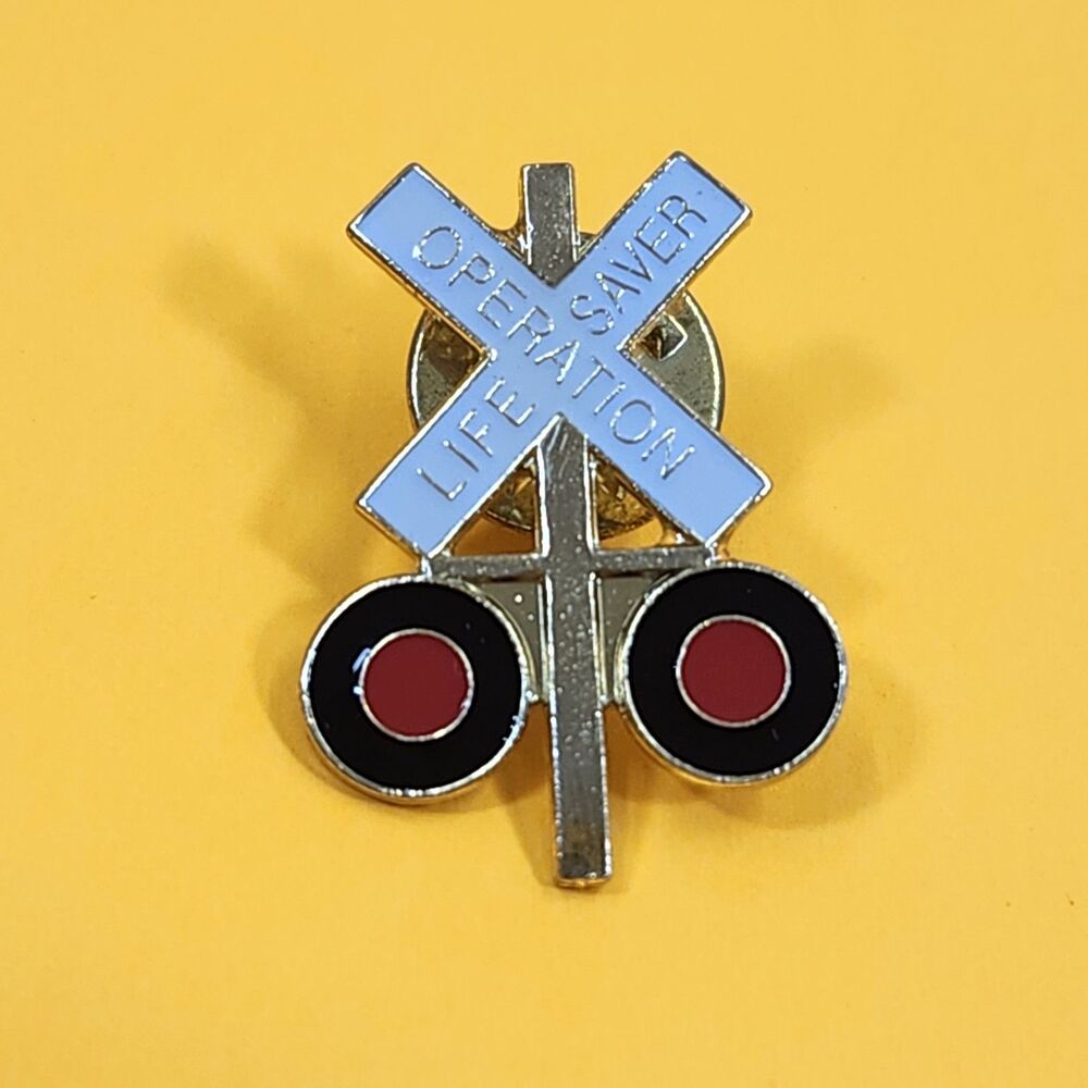 Vintage Railroad Crossing Operation Lifesaver Enamel Lapel Pin NEW Never Opened